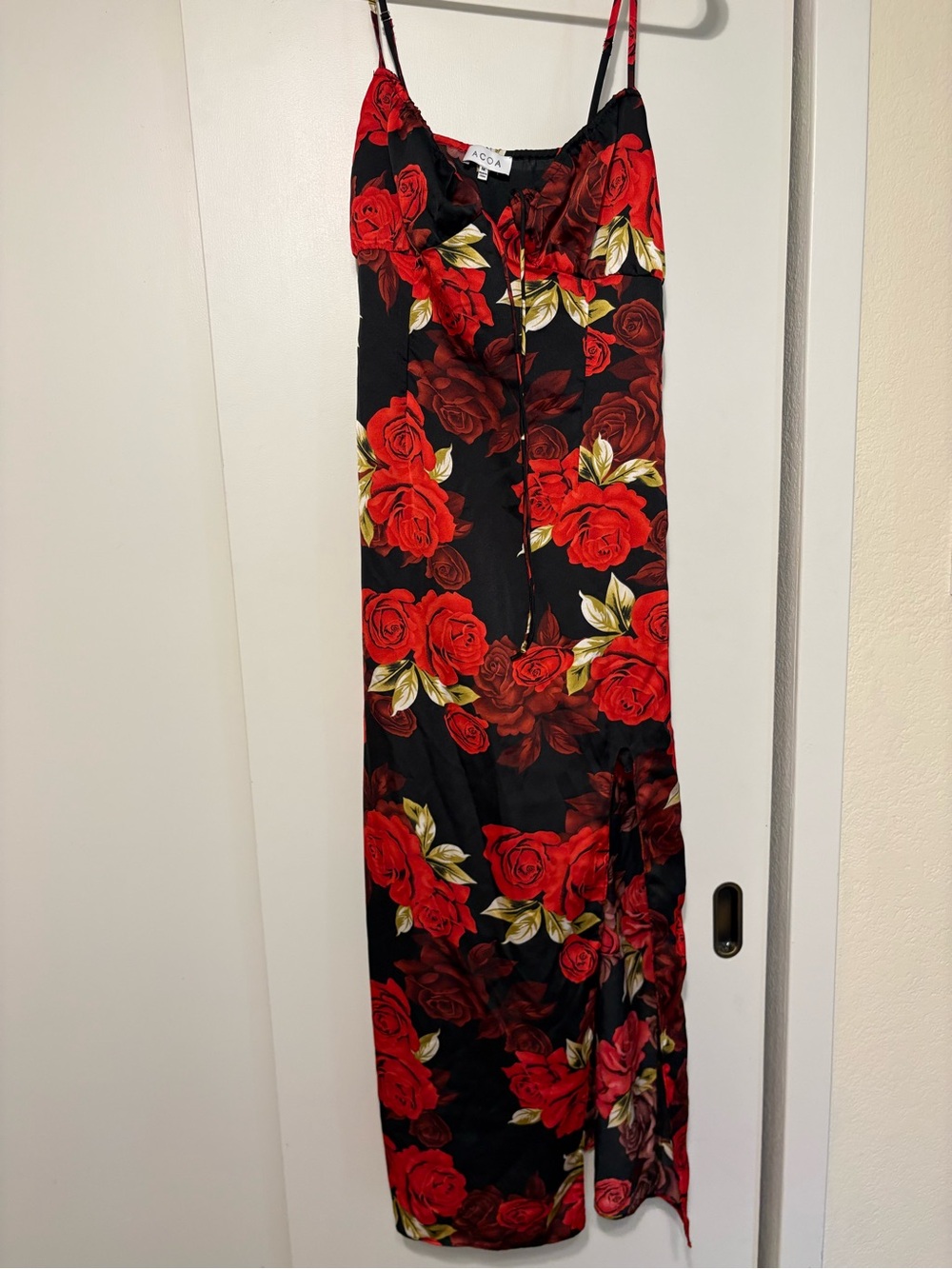 ACOA Red Rose-Print Maxi Slip Skirt